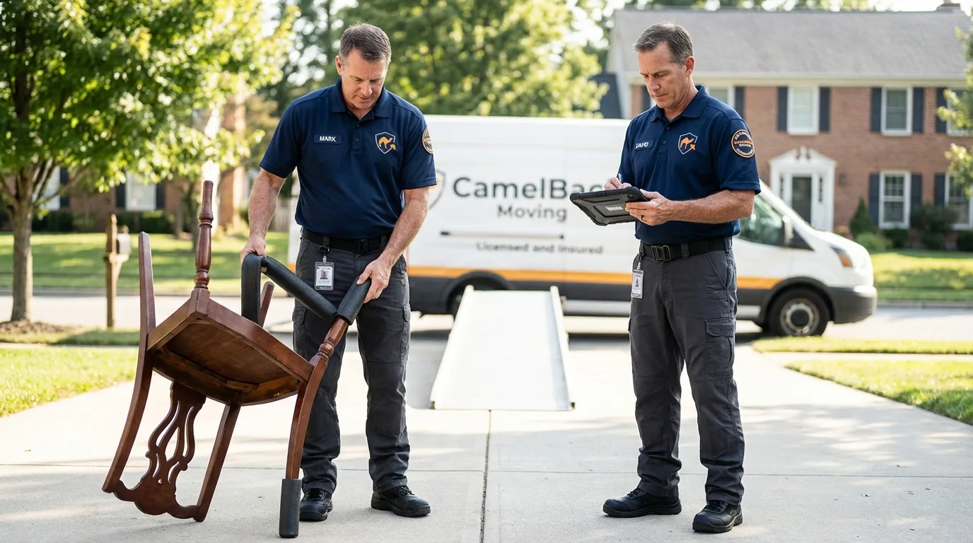 Movers inspecting furniture for damage prevention before loading in Boyertown, PA
